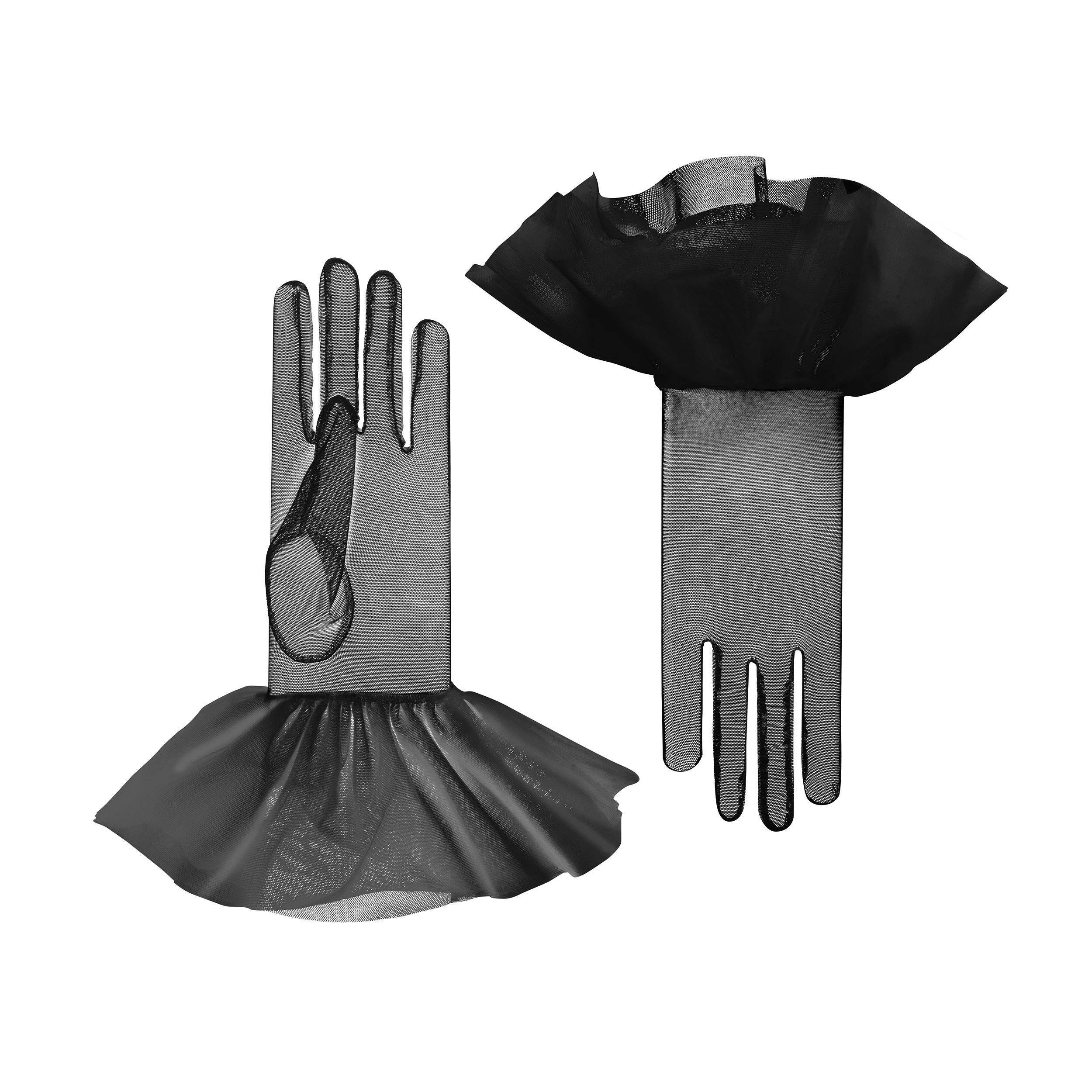 Cornelia James - Black Tulle Gloves with Harlequin Cuff - Lara - Size Large (8½) - Handmade Tulle Gloves by Cornelia James product