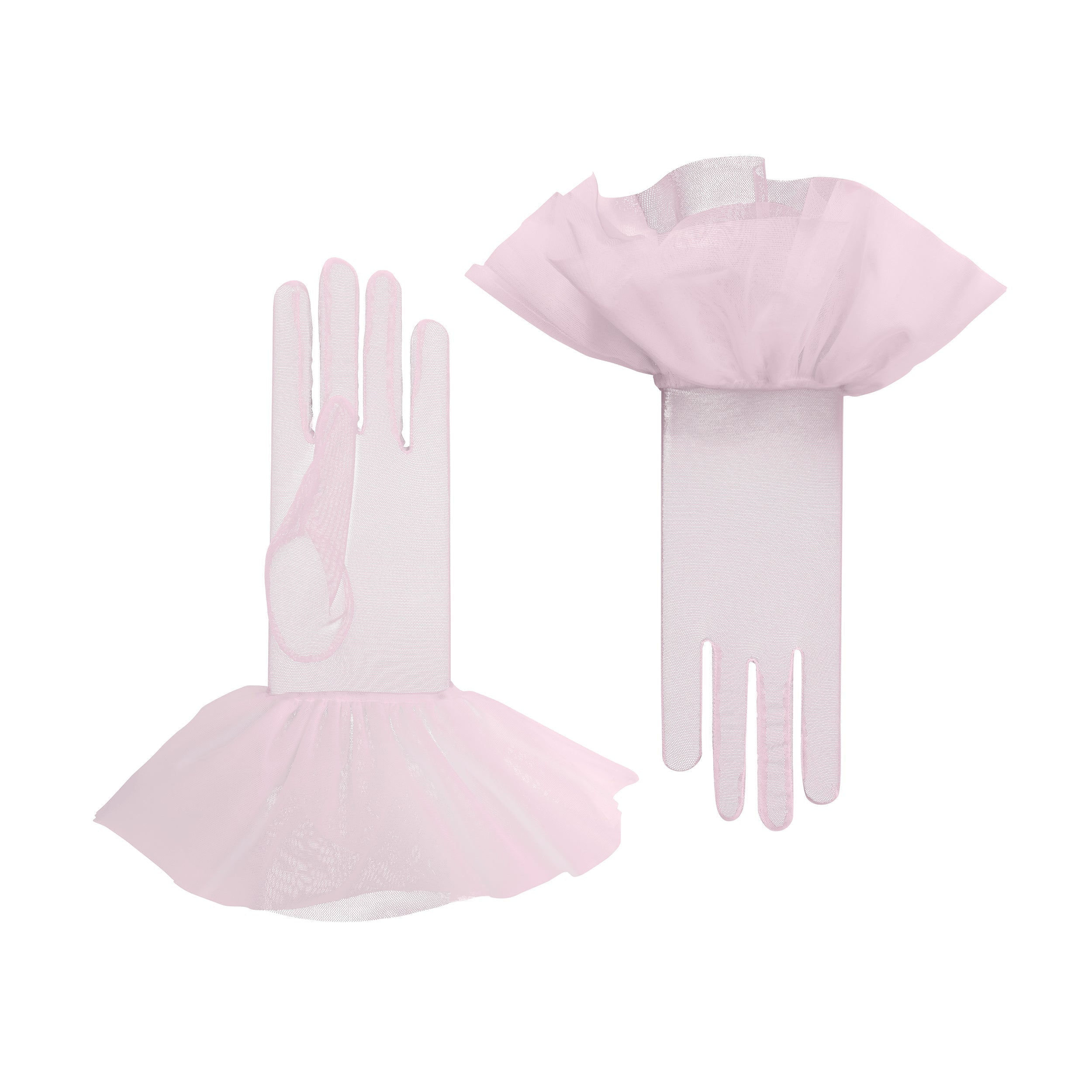Cornelia James - Pink Tulle Gloves with Harlequin Cuff - Lara - Size Large (8½) - Handmade Tulle Gloves by Cornelia James