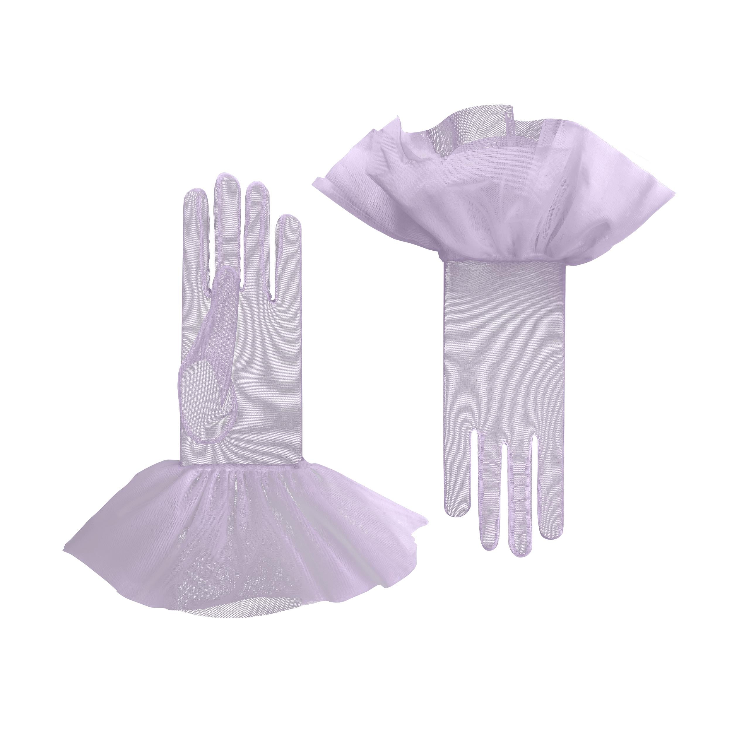 Cornelia James - Purple Tulle Gloves with Harlequin Cuff - Lara - Size Large (8½) - Handmade Tulle Gloves by Cornelia James