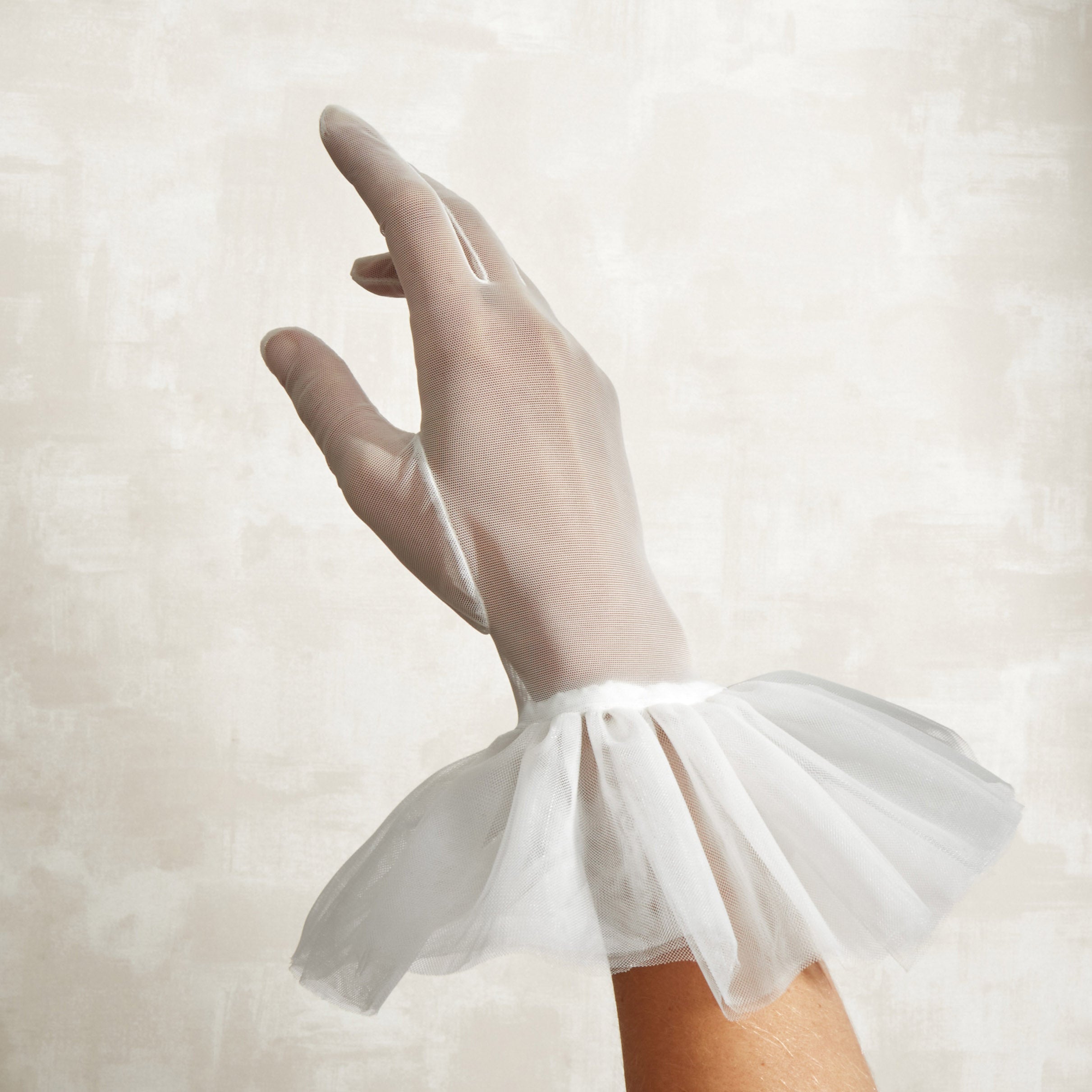 Cornelia James - White Tulle Gloves with Harlequin Cuff - Lara - Size Large (8½) - Handmade Tulle Gloves by Cornelia James product