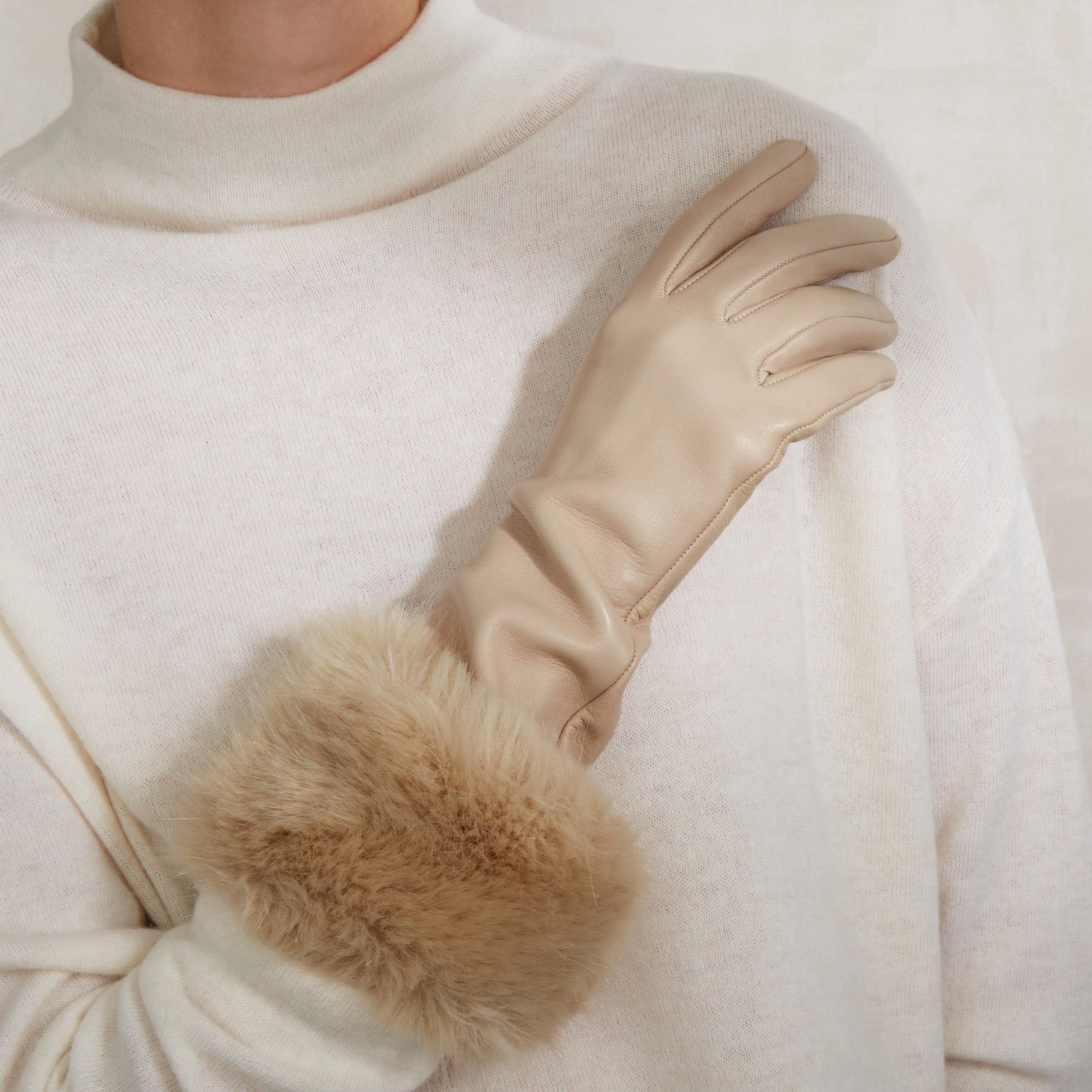 Cornelia James - Leather Gloves with Silk Lining - Lucie - Taupe - Luxury Leather Gloves by Cornelia James