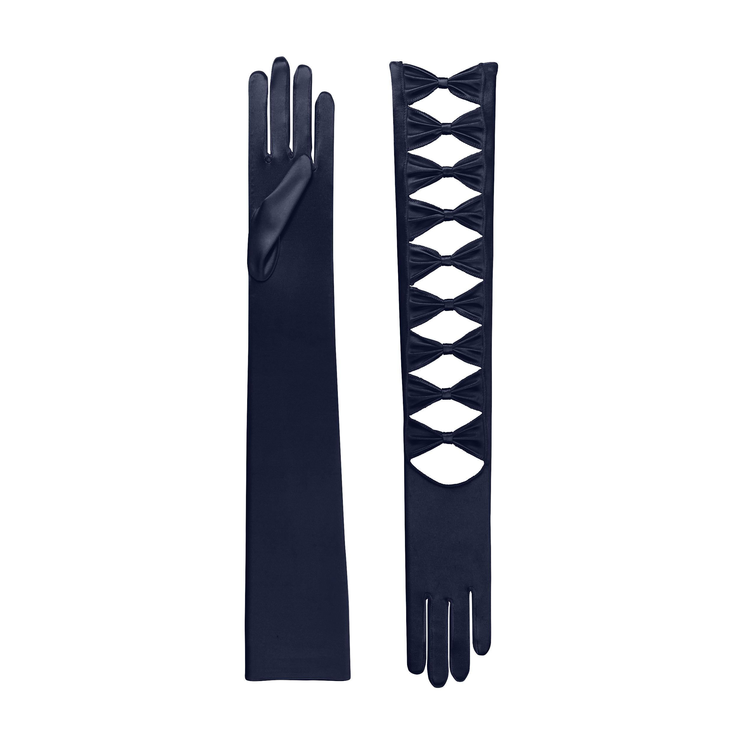 Cornelia James - Navy Blue Satin Opera Gloves - Thalia - Size (8½) - Made to Measure Evening Gloves by Cornelia James