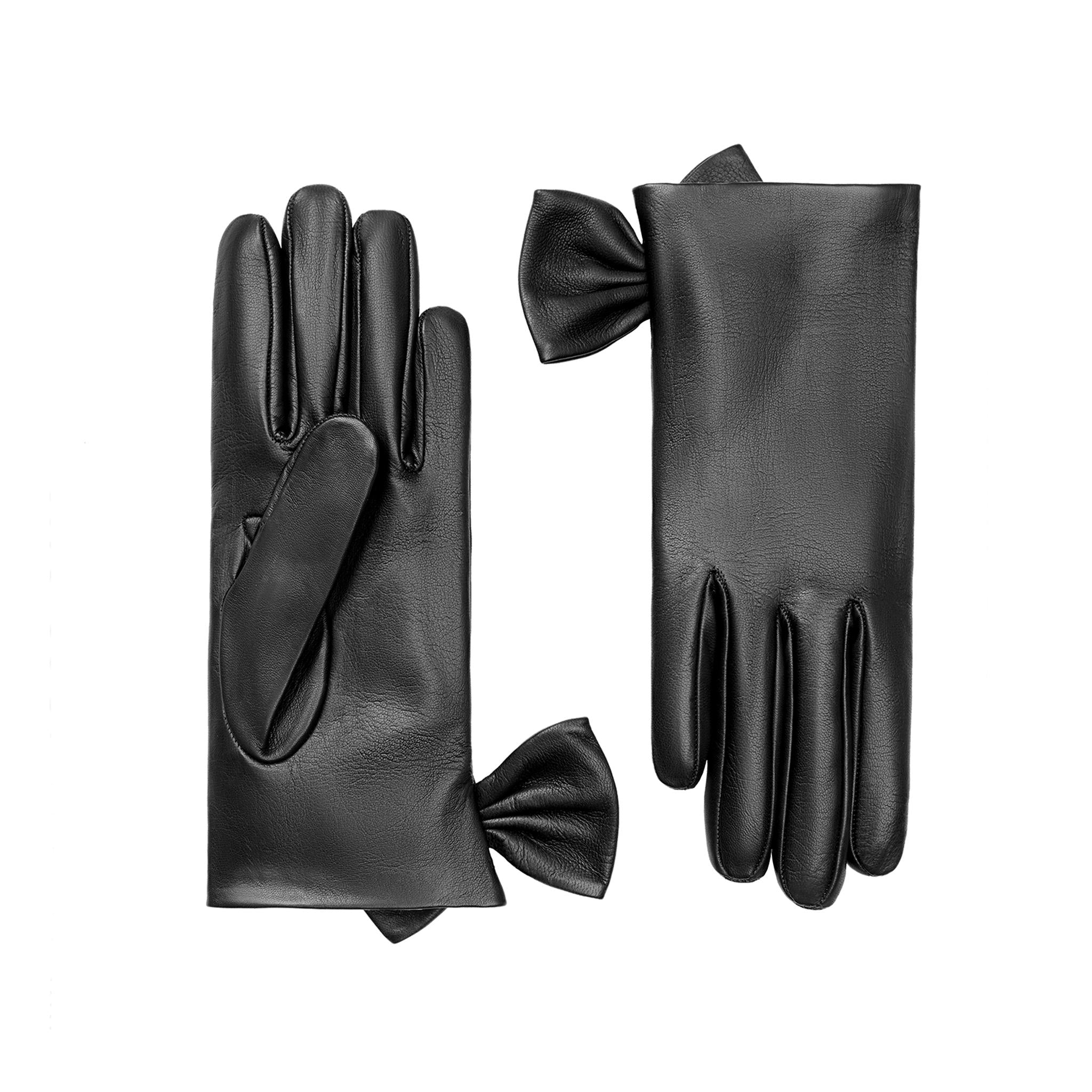 Cornelia James - Black Leather Gloves with Silk Lining - Fleur - Size Large (8½) - Handmade Leather Gloves by Cornelia James