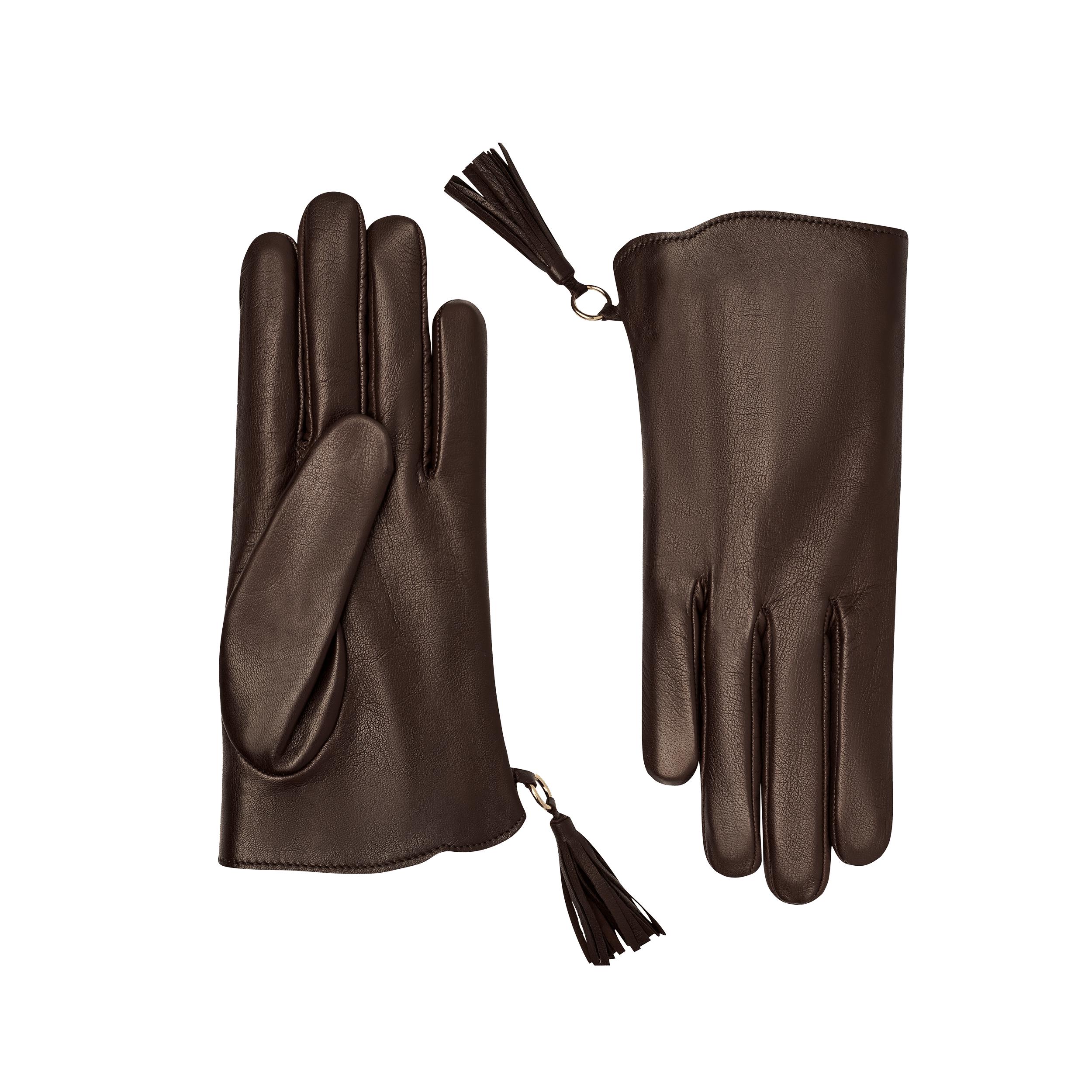 Cornelia James - Leather Gloves with Silk Lining - Manon - Brown - Luxury Leather Gloves by Cornelia James