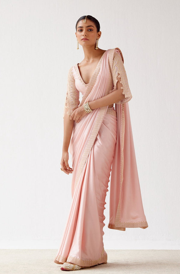 Designer Pink Non-Padded Stretchable Round Neck Short Sleeves With Dor –  Saris and Things