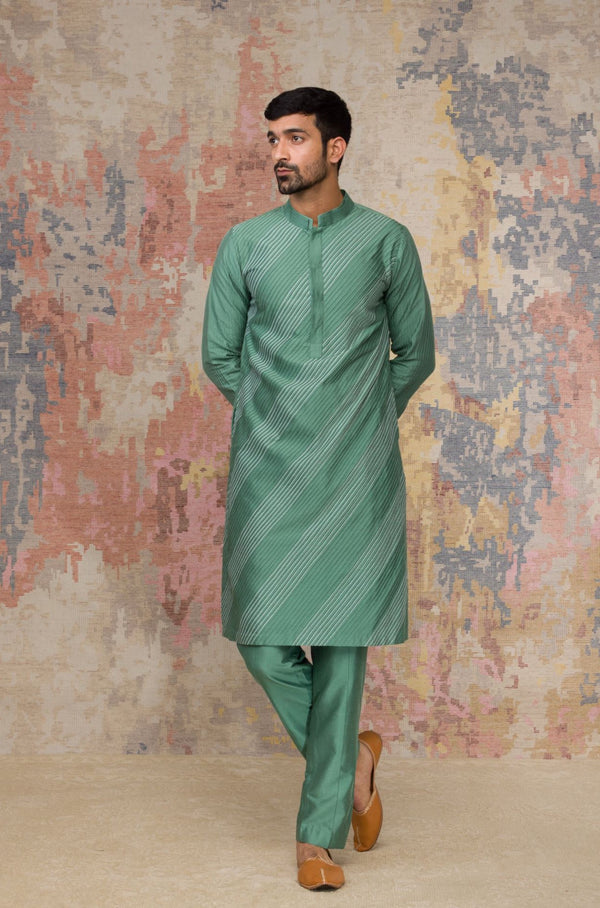 Benzer Pista Green Cotton Silk Kurta Set