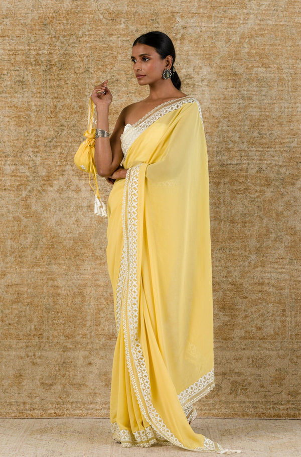 Buy Gota Patti Hand Embroidered Lemon Yellow Soft Organza Silk Embroidered  Saree Online in USA – Pure Elegance