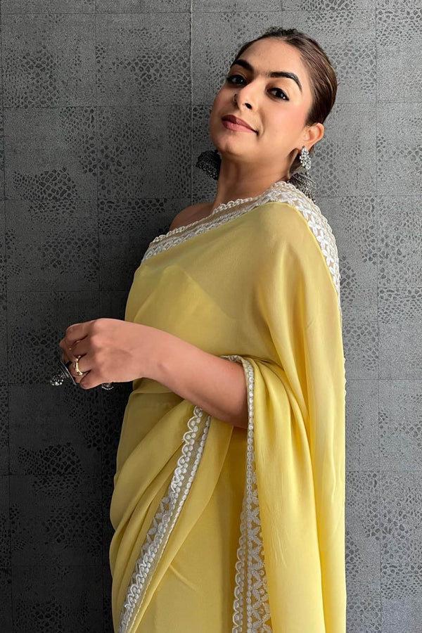 Autumn' Yellow Leaf Print Georgette Saree : Buy Statement Summer Prin – Ek  Dori