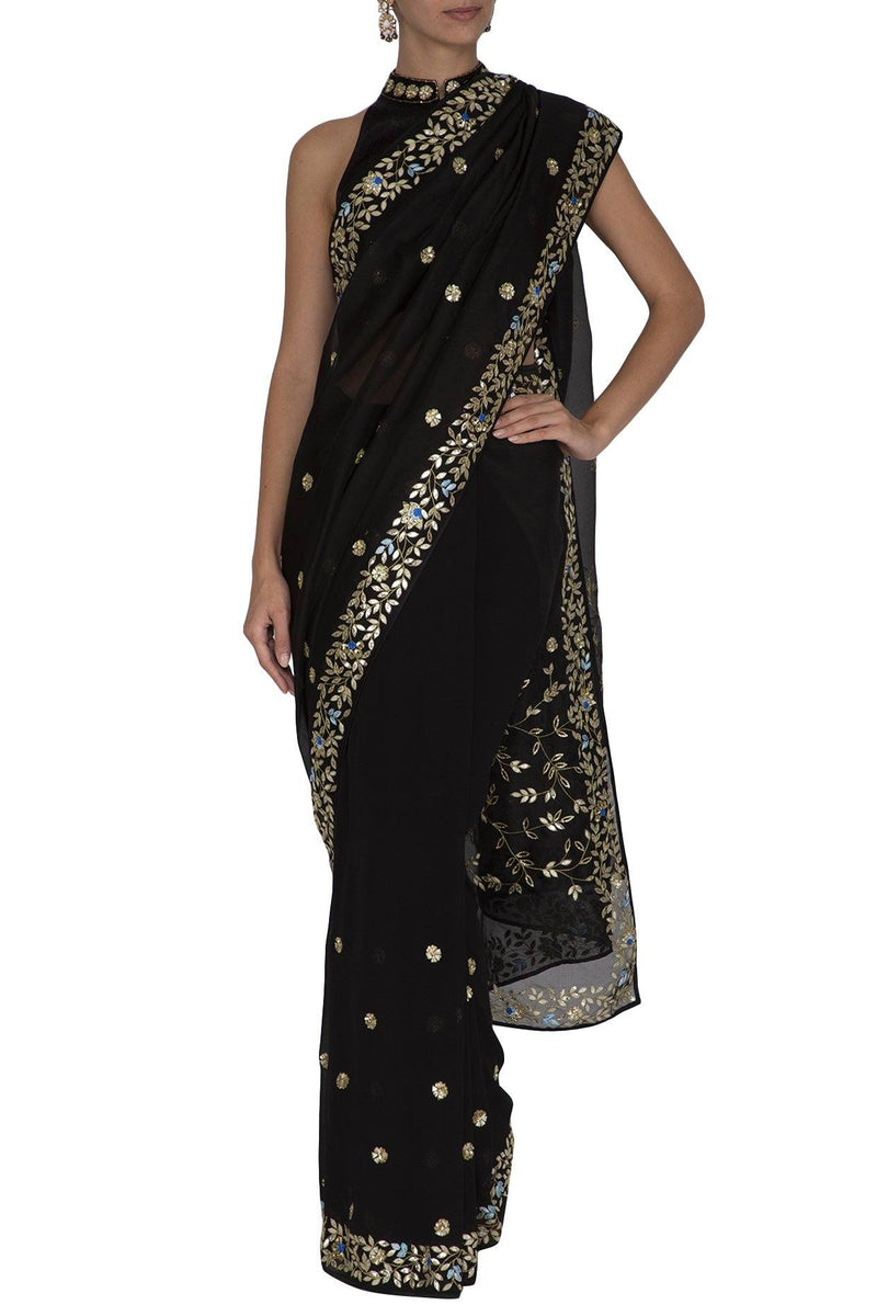 Devnaagri Black Half And Half Saree