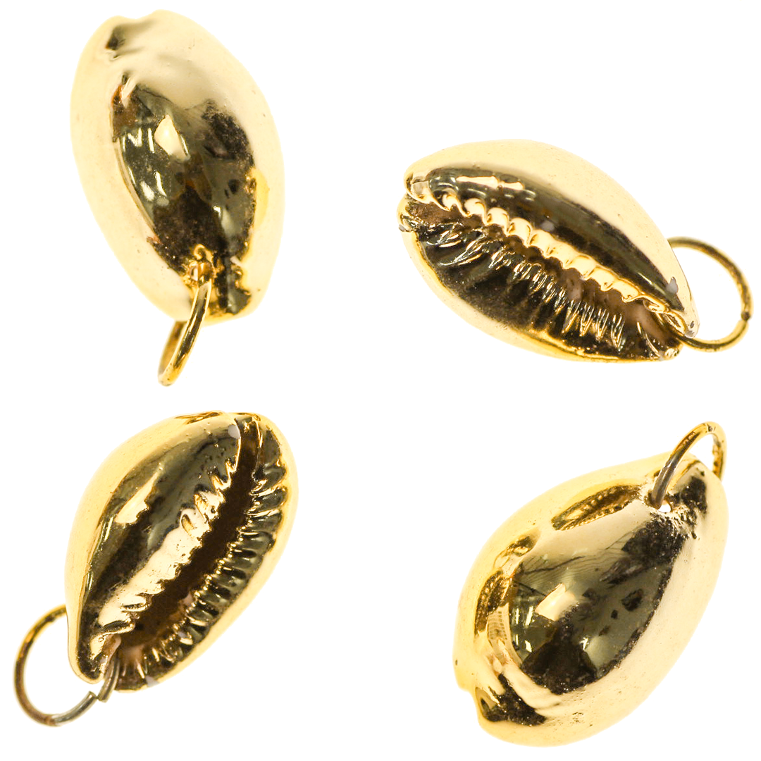 Shell Beads, UV Plated Cowrie Shell, Light Gold, 18.5mm x 12mm