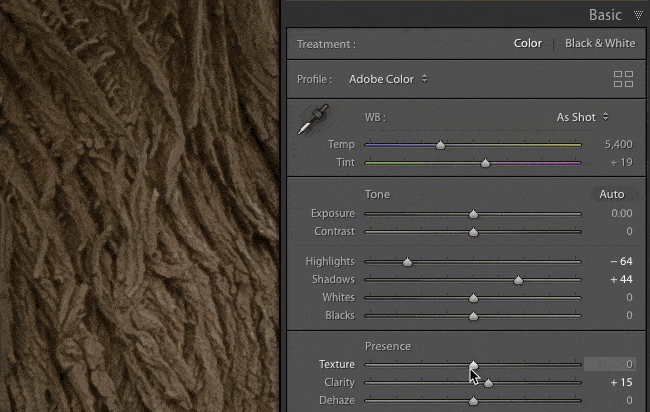 Lightroom texture slider before and after