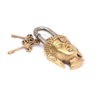 Buddha Lock and Key - Brass 4"
