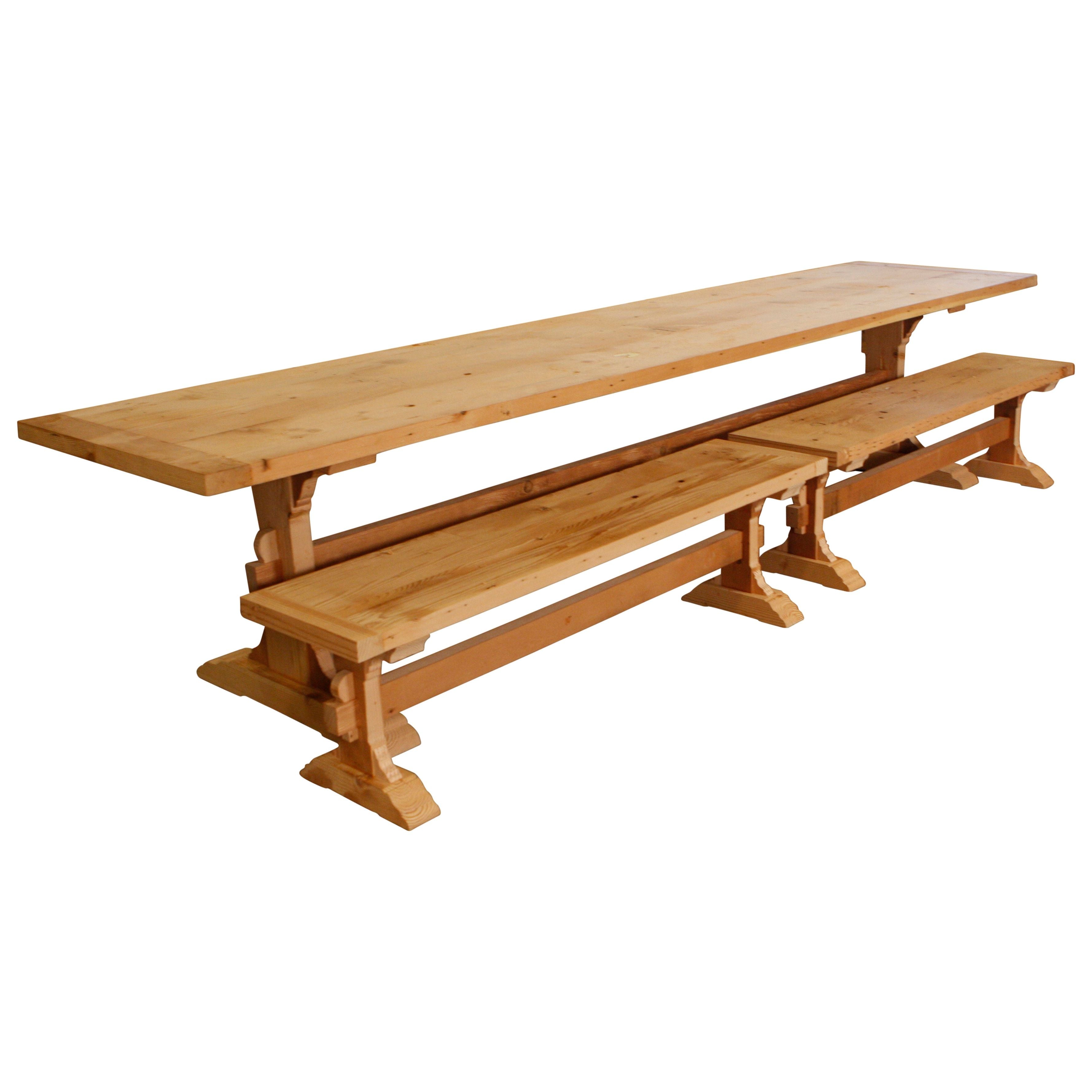 Large Reclaimed Wood Trestle Table With Benches – Mortise & Tenon