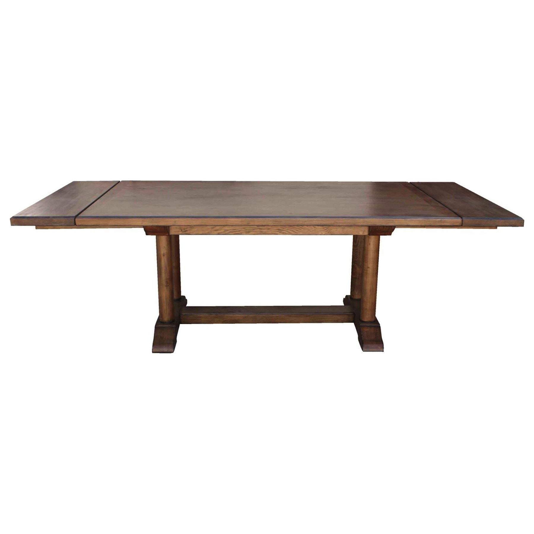 Cambria Rustic Extension Trestle Dining Table Built In Reclaimed Wood Mortise Tenon