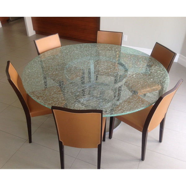 Round Crackle Glass Dining Table With Tripod Metal Base ...