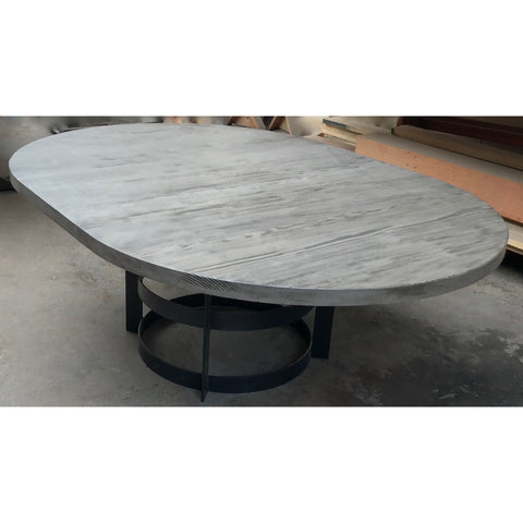 60" Round Reclaimed Wood Extension Table with Metal Base - Mortise & Tenon