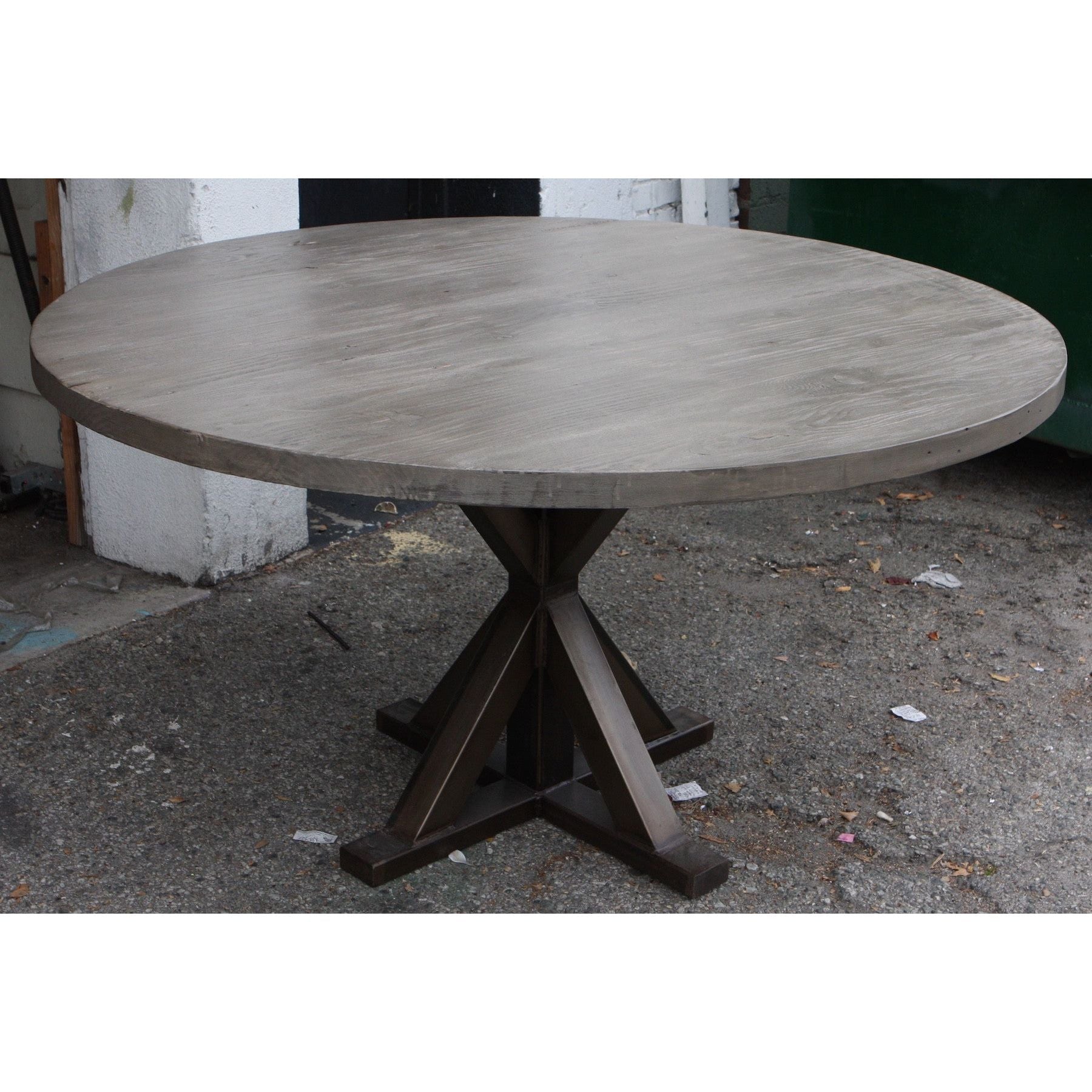 Metal X Base Round Dining Table - Mortise & Tenon