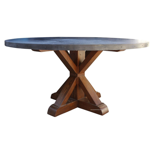 Hammered Zinc Round Dining Table – Mortise &amp; Tenon