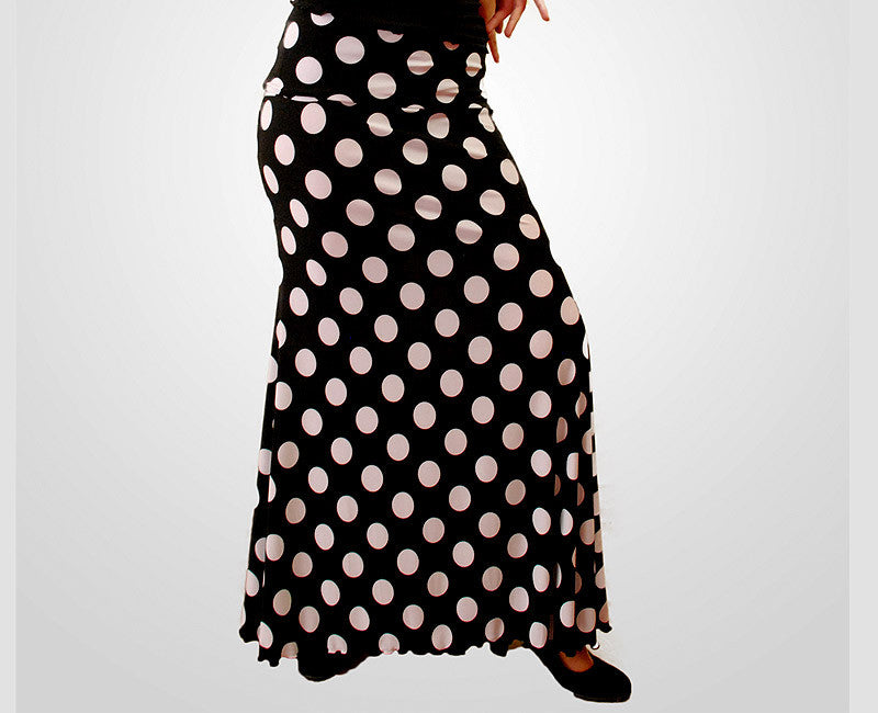 Falda de baile flamenco de volantes negra con lunares blancos Bienne-Adulto  - Talla XS