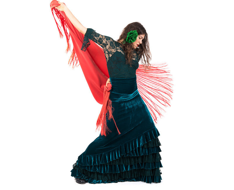 Falda flamenca terciopelo y flecos. – FlamencoPasión