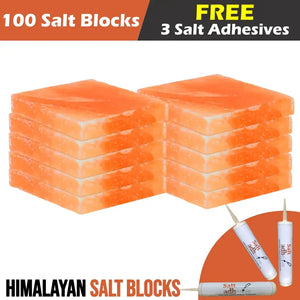 Himalayan Salt Blocks 8" x 8" x 1" - Pack of 100 with Free Salt Adhesive - Salt Bricks