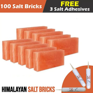 Himalayan Salt Bricks 8" x 4" x 2" - Pack of 100 with 3 free Salt Adhesive - Salt Bricks