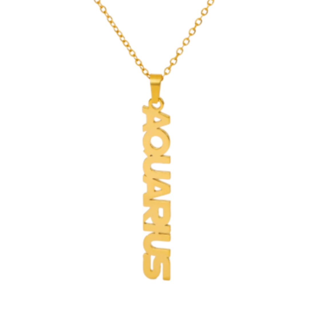 Zodiac Block Font Nameplate Necklace