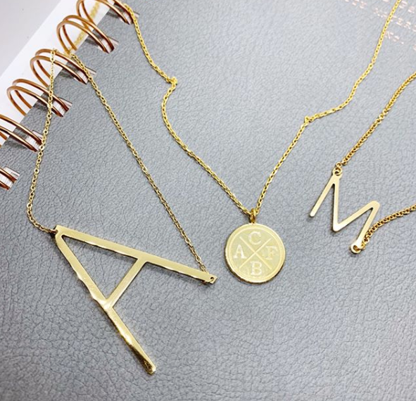 Large Sideways Initial Necklace with adjustable rolo chain. – Harper ...