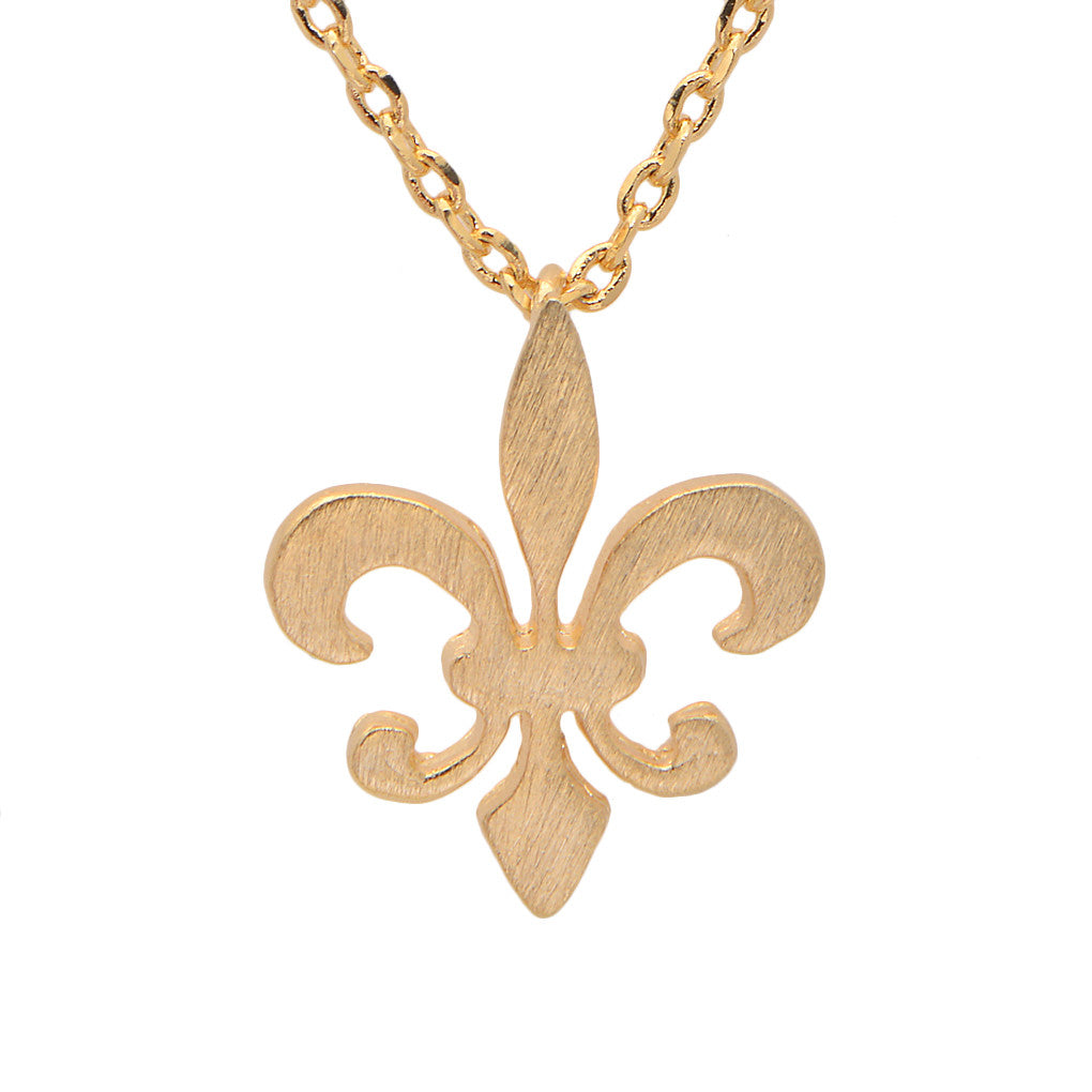 Handcrafted Brushed Metal Fleur De Lis Symbol Necklace