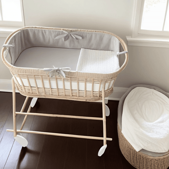 African Baby Moses Baskets w/ Organic Flax Bassinet Mattress & Linen  Bedding