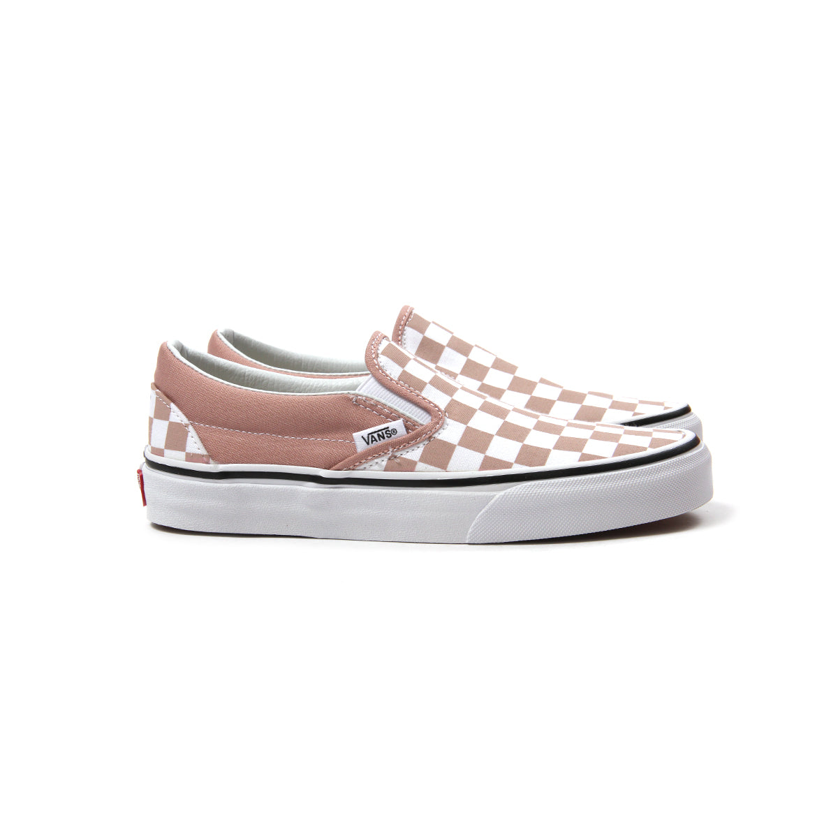 pink and white slip on vans