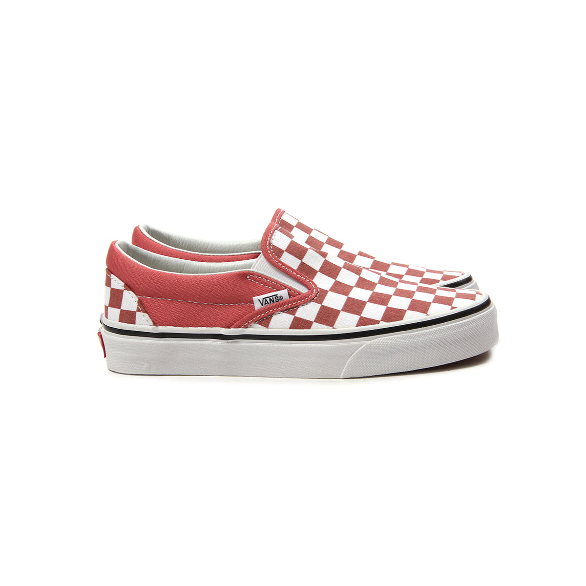 vans red and white checkered slip ons