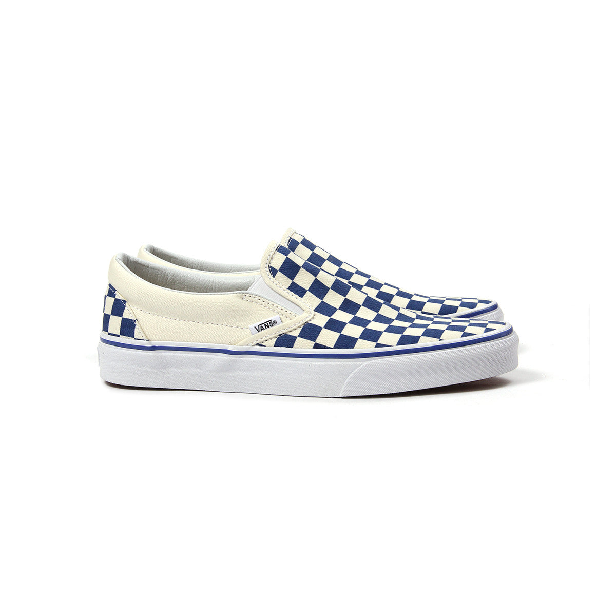 navy blue checkered vans slip on