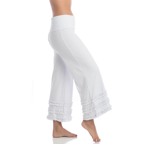 Wisdom Ruffled Yoga Capris - White – Beckons Inspired Clothing
