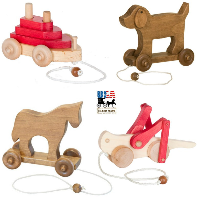 wooden grasshopper pull toy