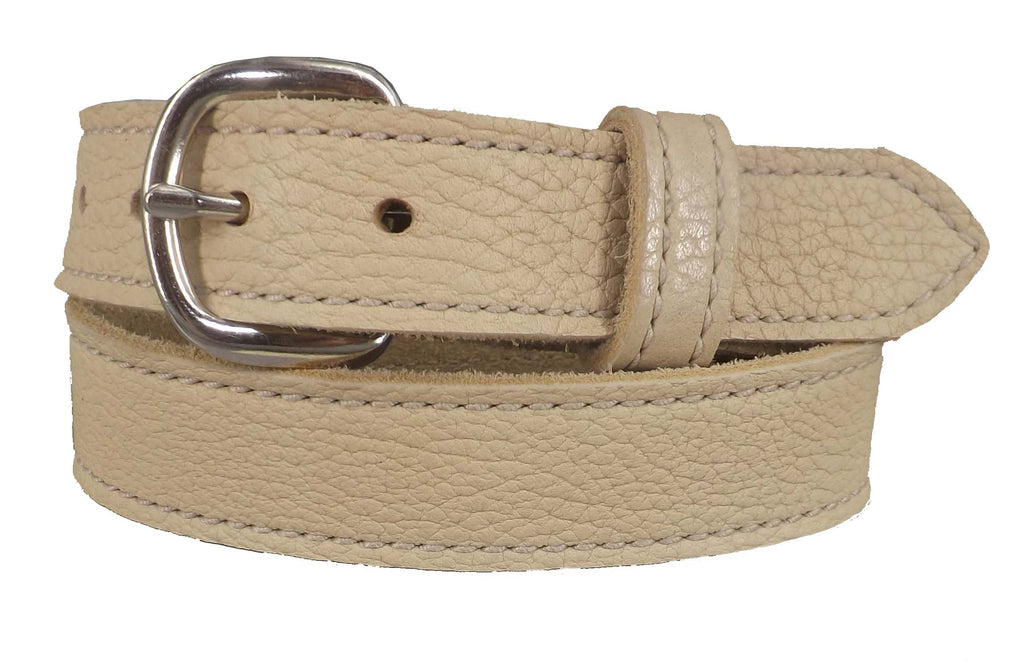 BEIGE LADIES BULLHIDE LEATHER STITCHED BELT - Choice of Stitching - Ha ...