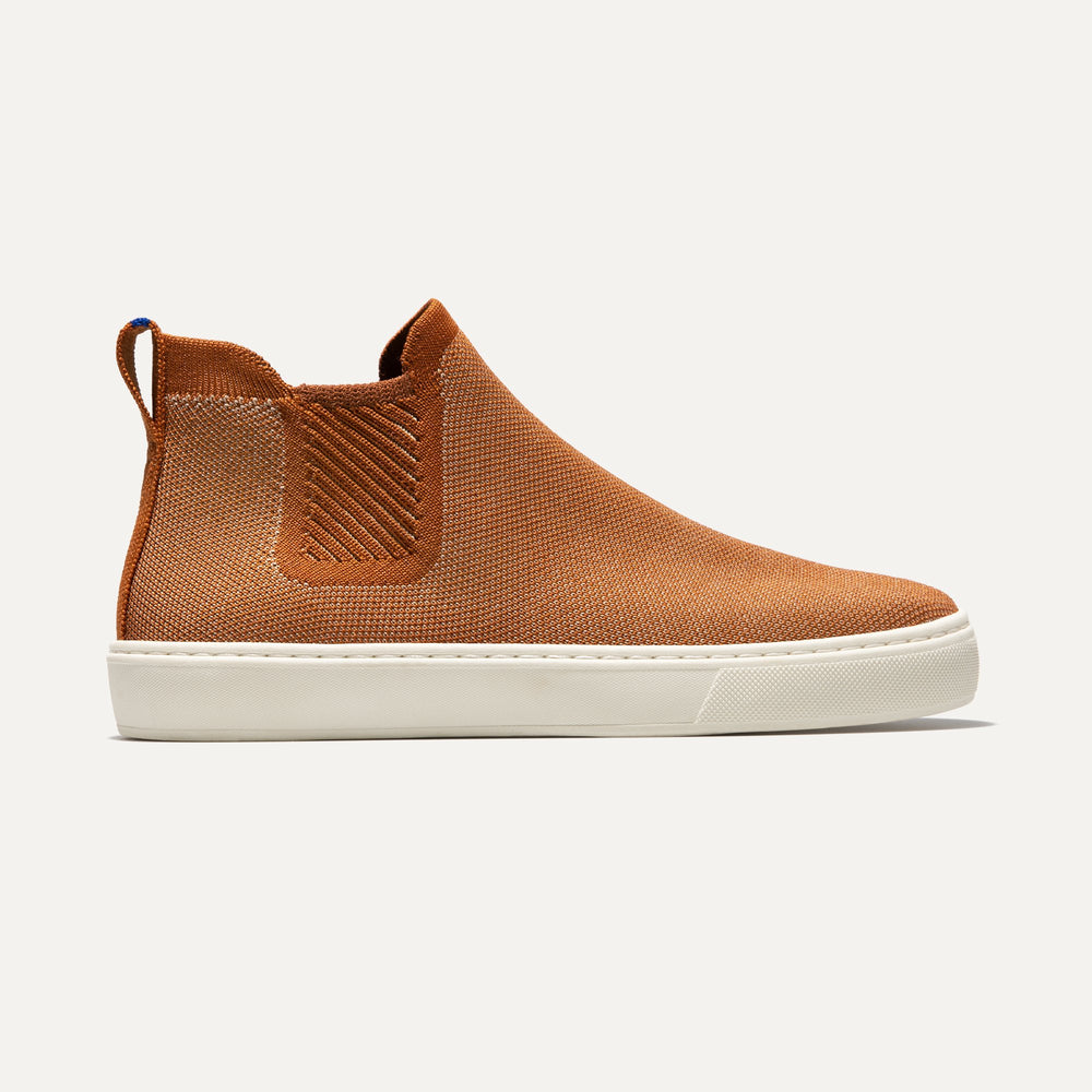 The slip-on Chelsea boot in Fawn shown from a side view showing the outsole.