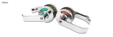 Pair of door handles with privacy indicator locks