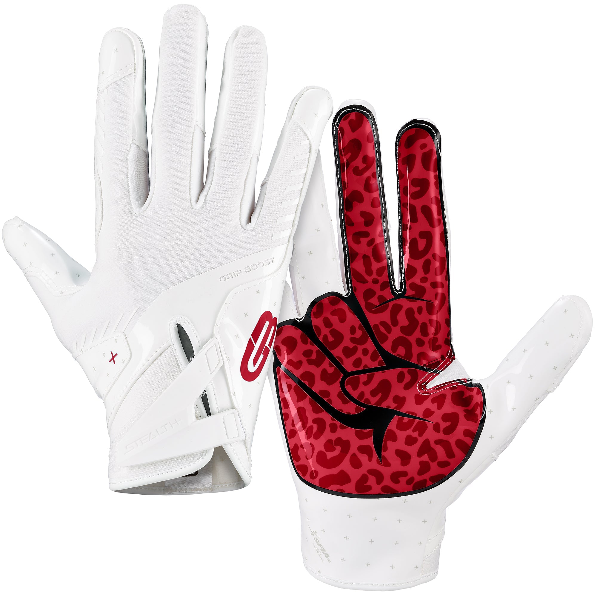 Grip Boost Peace Stealth 6 Boost Plus Youth Football Gloves - White/Crimson - Youth Small / White/Cr
