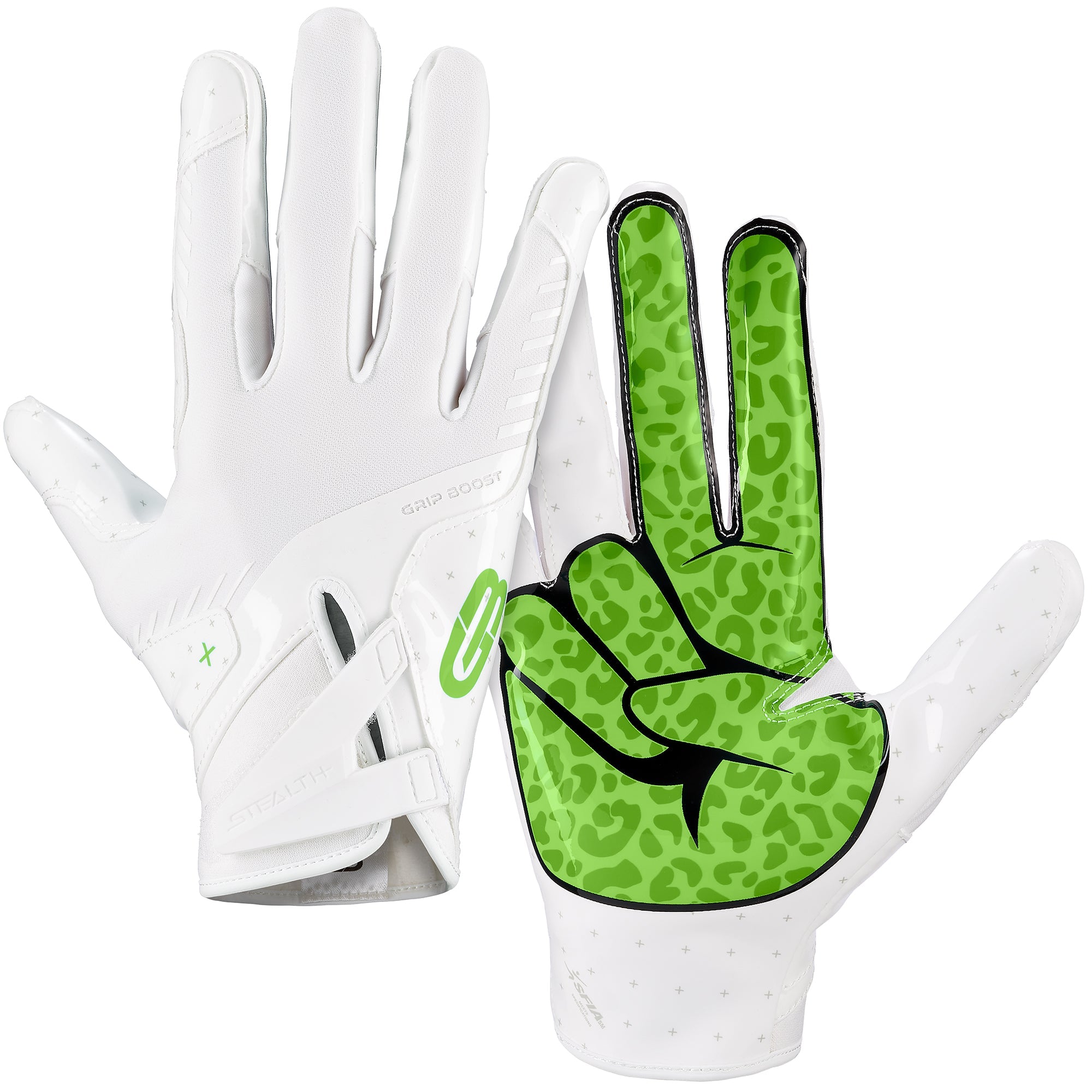 Grip Boost Peace Stealth 6 Boost Plus Youth Football Gloves - White/Lime - Youth Large / White/Lime