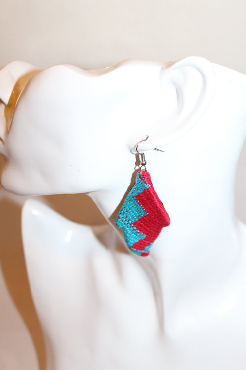 Blue and red kente earrings