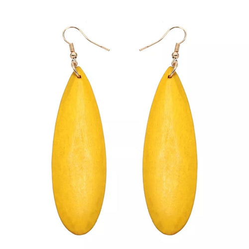 Teardrop Wooden Earrings - Yellow