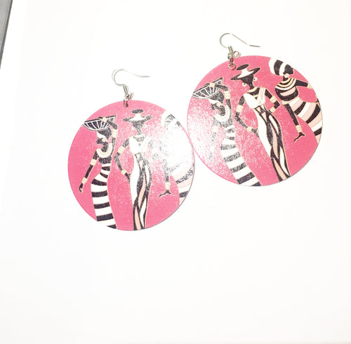 African Women Earrings - red background