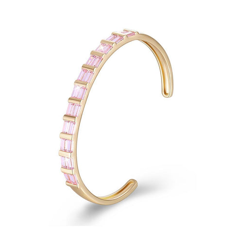 Square Cut Swarovski Elements Cuff Bangle in 14K Gold-Pink