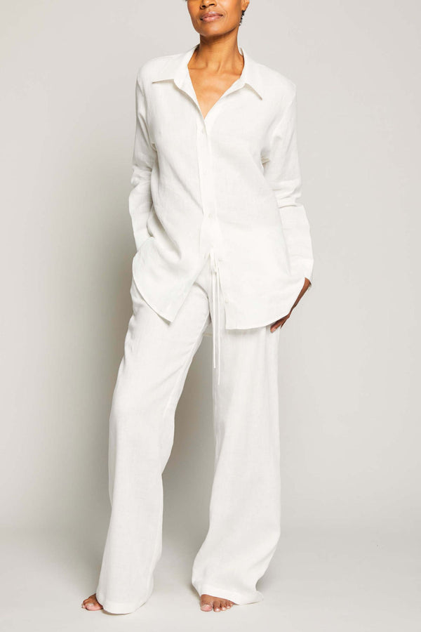 Italian Linen Pajama Set-White – Pour Les Femmes