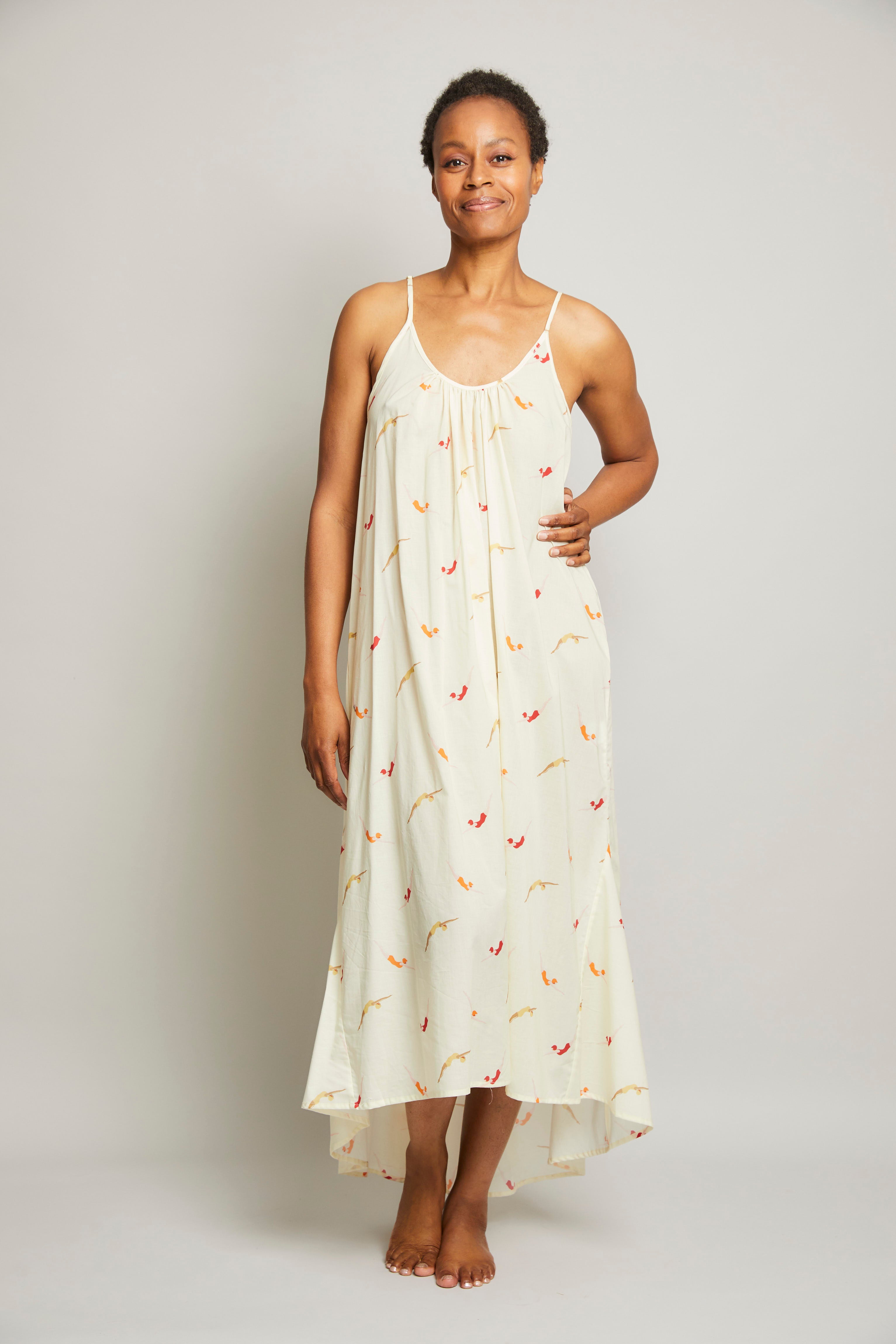 Swimmers Print Asymmetrical Dress-Cream