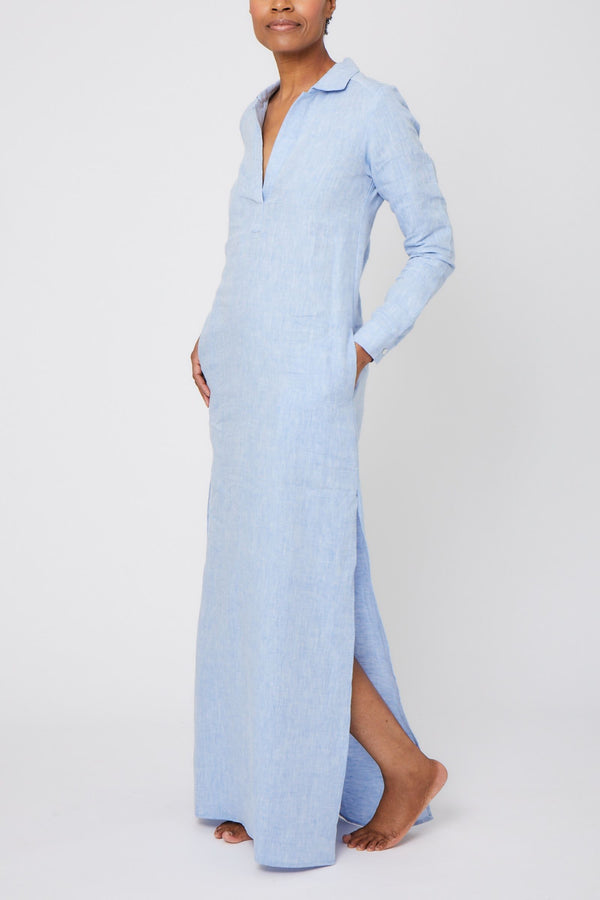 Karina Long Sleeve Linen Ruffle Dress – Pour Les Femmes