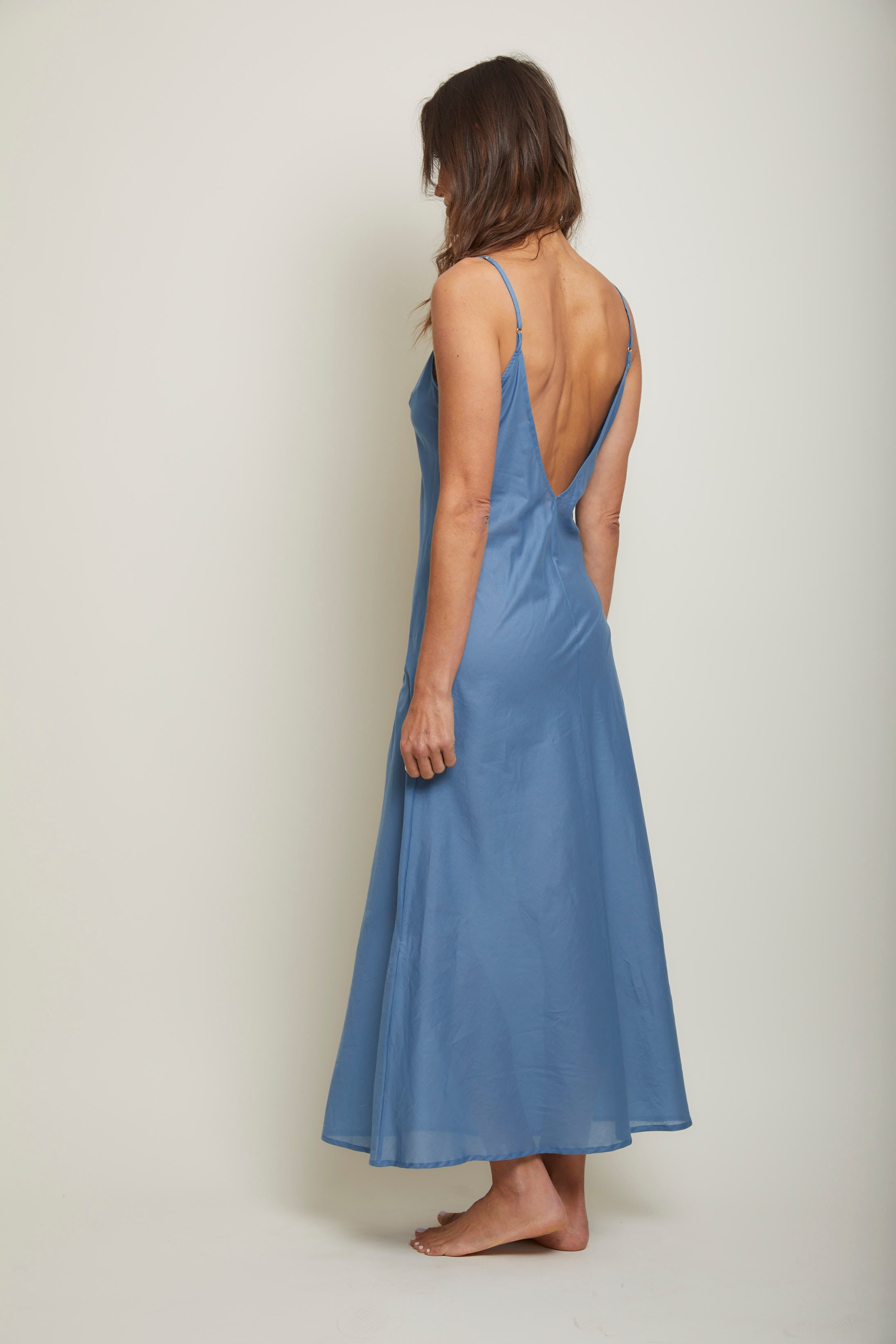 Low V-Back Long Nightgown-Captain's Blue