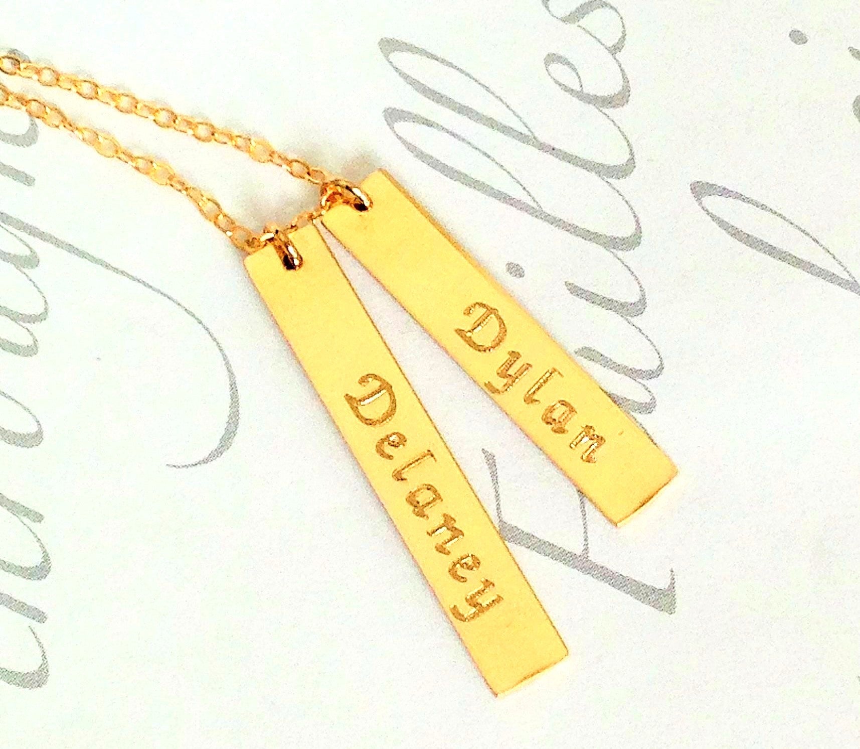 Engraved Gold Or Sterling Silver Bar Necklace Set Of 2 Bars Hanging T Lilladesigns