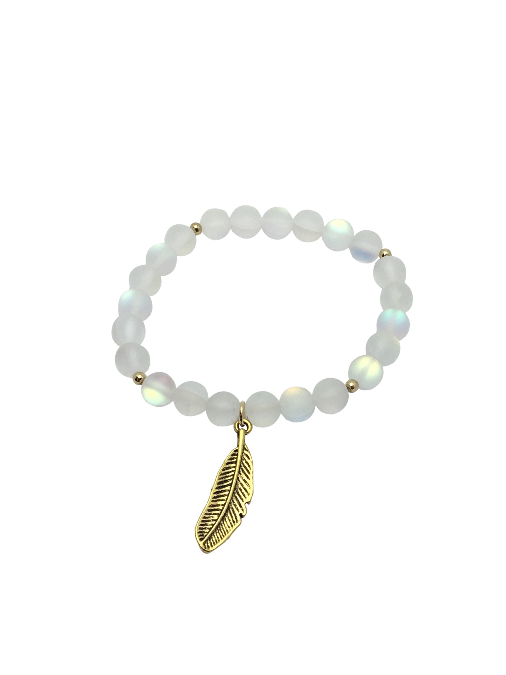 Gem Bead Collection - White Feather Bracelet